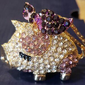 Betsey Johnson Rhinestone Pig Necklace
